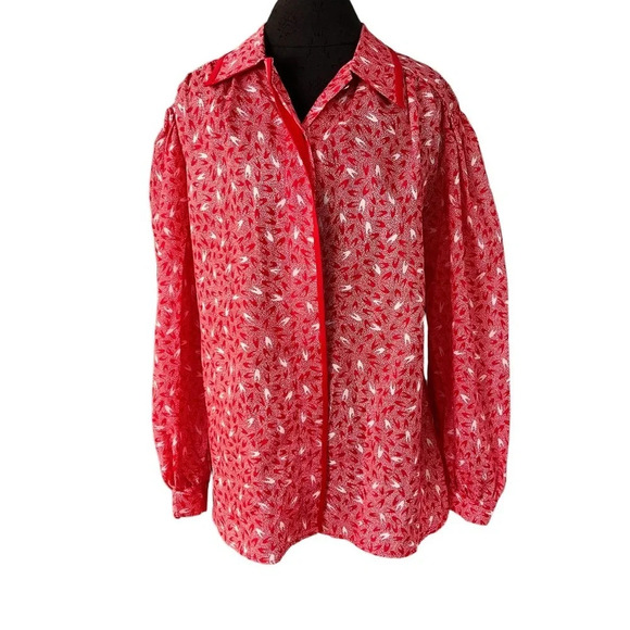 NWT NOS Vintage Lady Manhattan Red White Polyester Blouse 22W 1979-1983 - Picture 1 of 14
